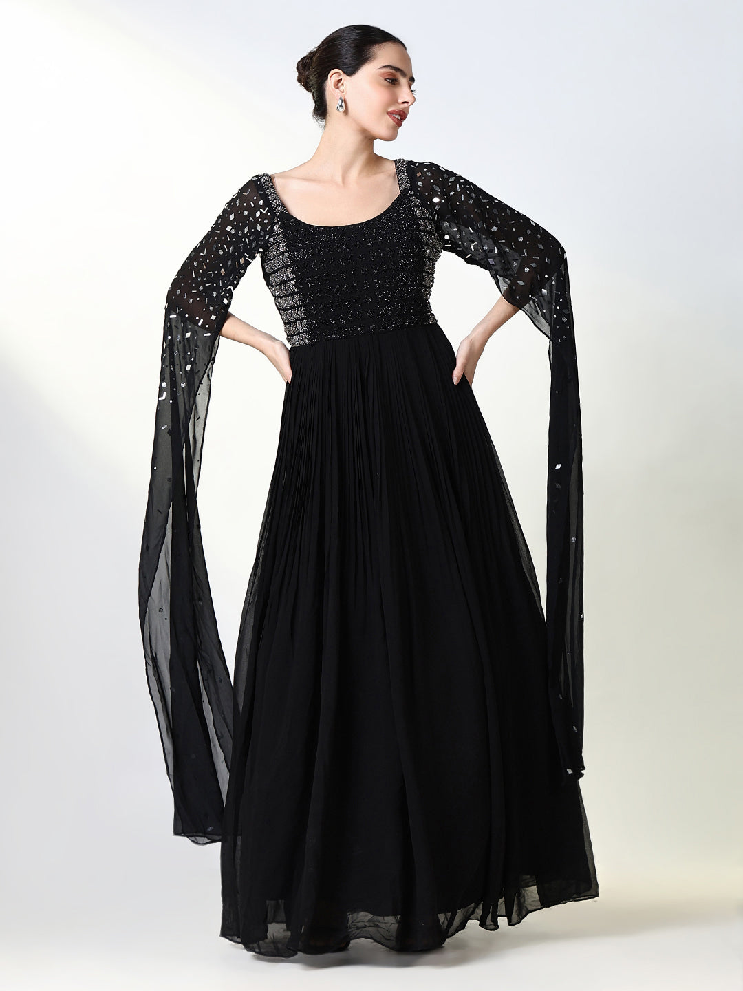 Women Black Solid Ethnic Gown Dress