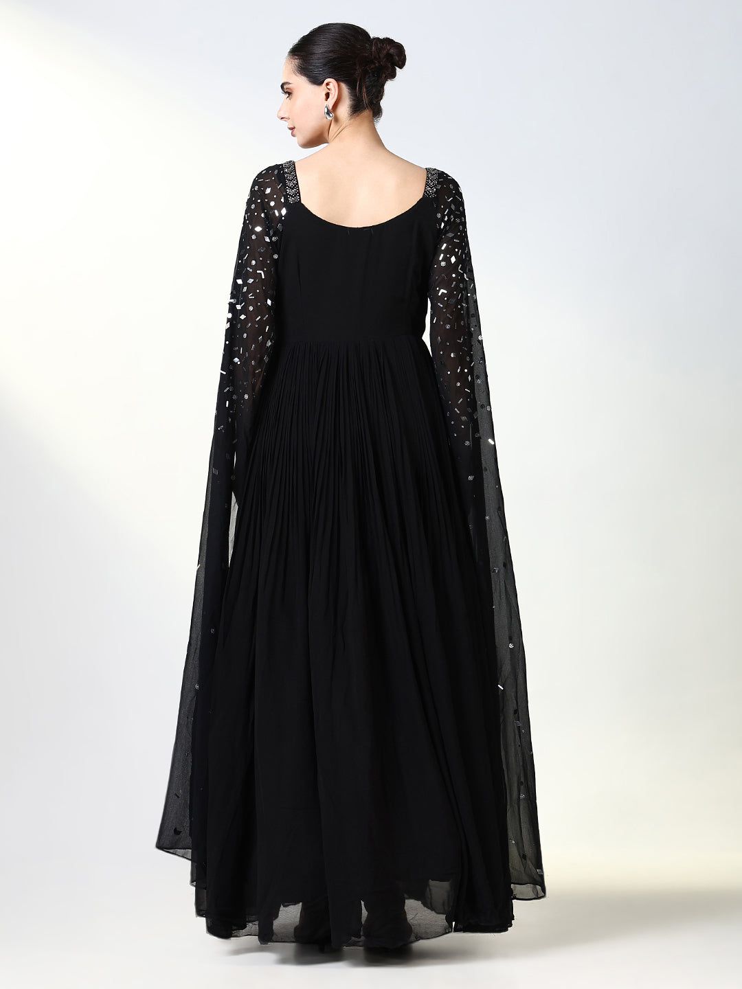 Women Black Solid Ethnic Gown Dress