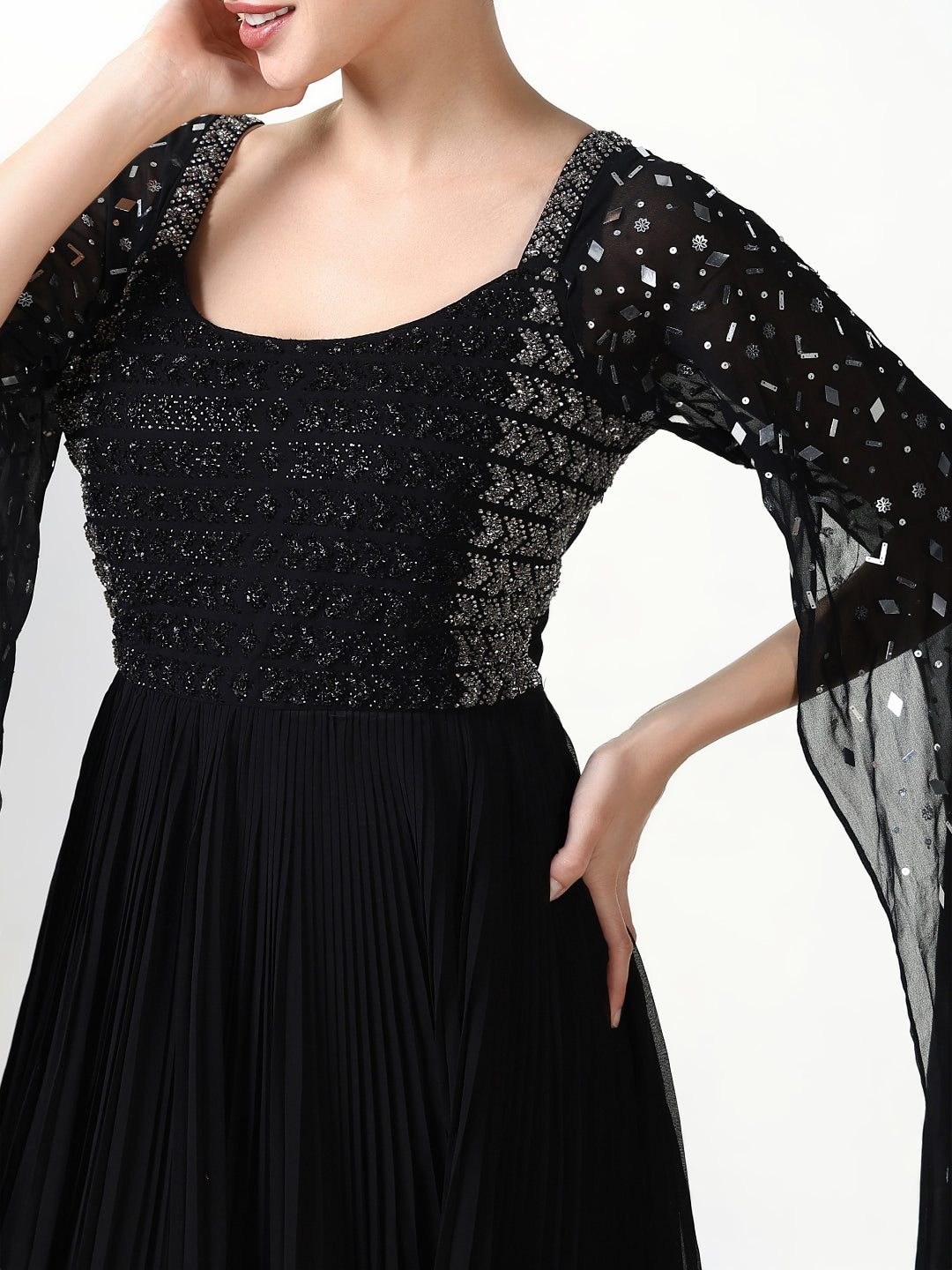 Women Black Solid Ethnic Gown Dress