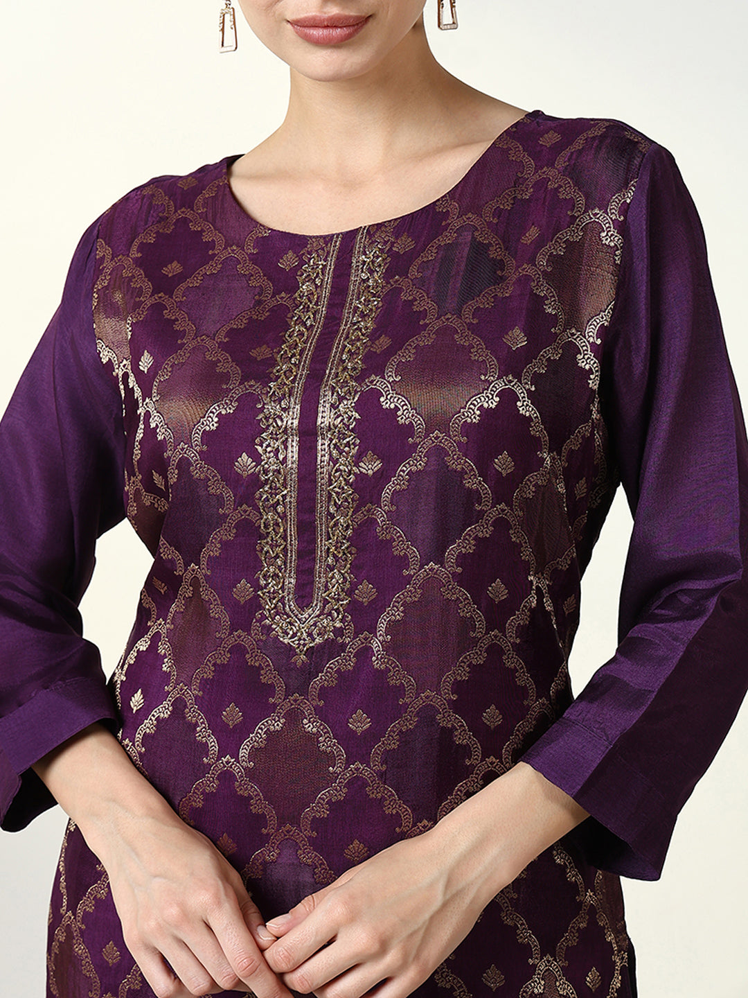 Women Graphic Purple Straight Kurta Set with Dupatta