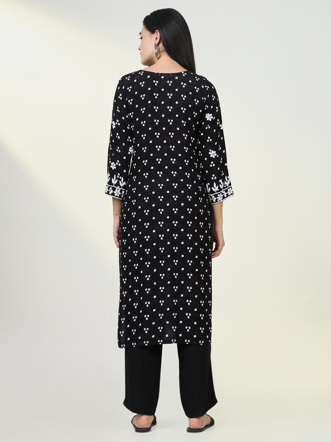 Women Bandhani Black Chikankari Kurta