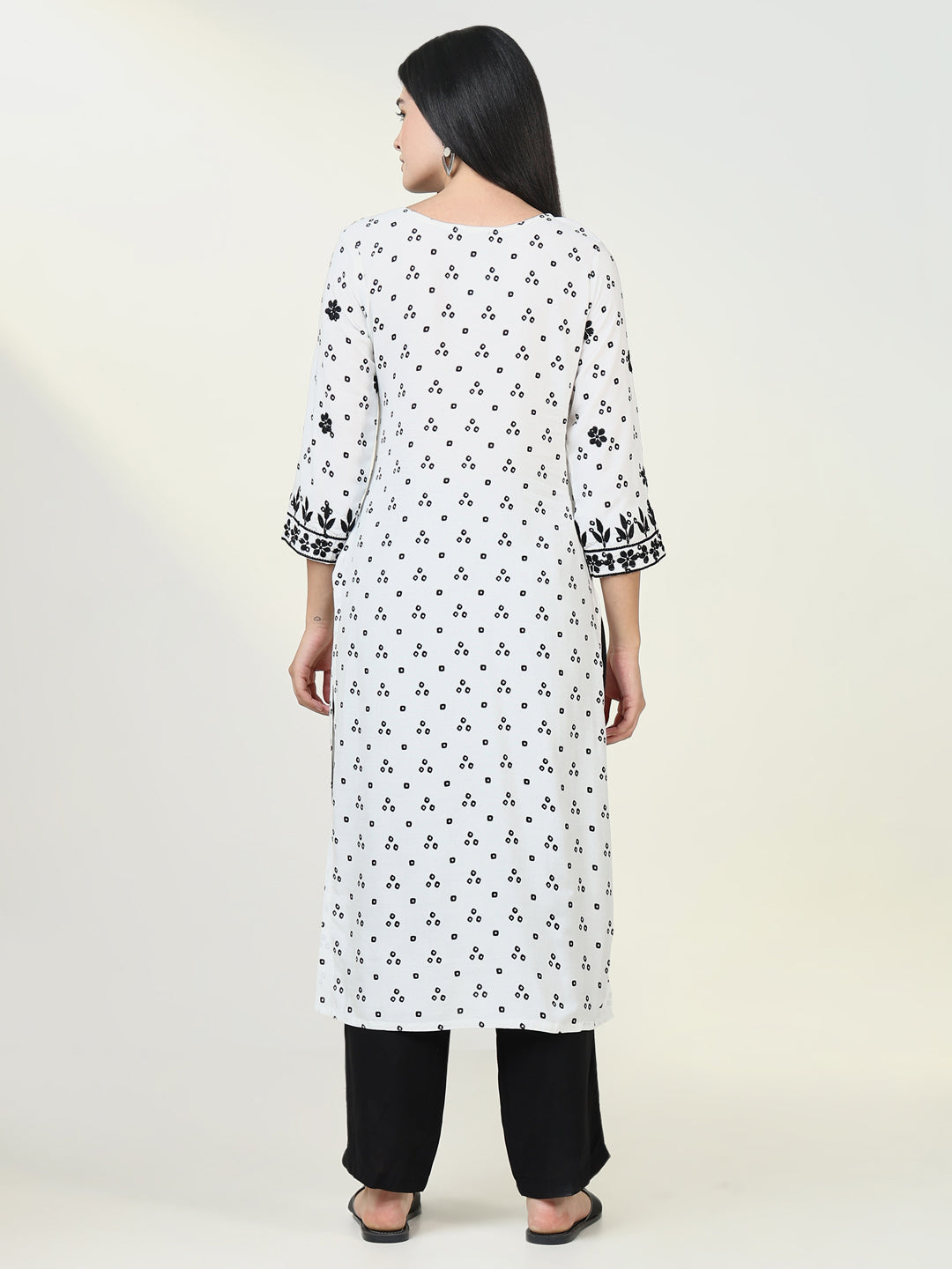 Women Bandhani White Chikankari Kurta