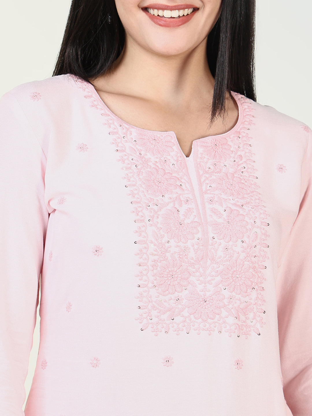 Women Pink Solid Straight Kurti