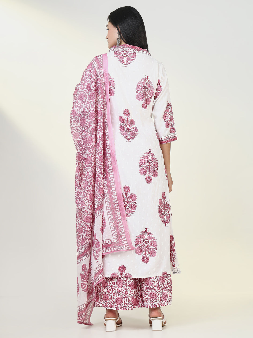 Women Floral Pink A Line Kurta Set with Dupatta