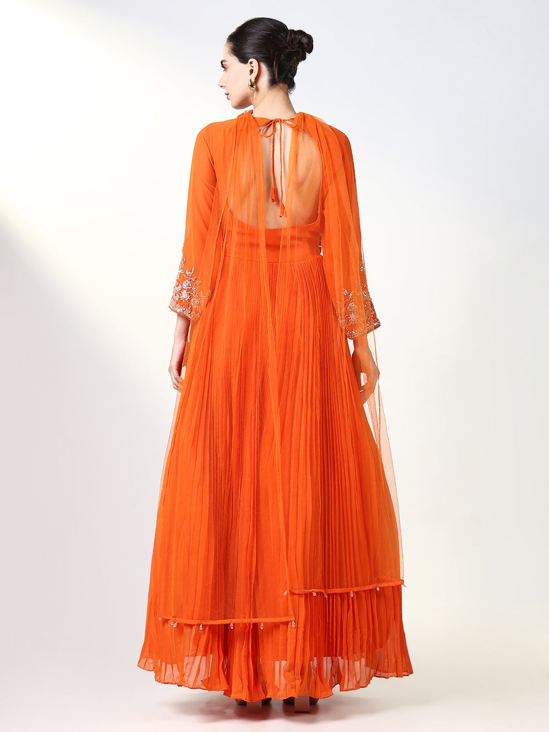 Women Orange Solid Anarkali Kurta with Dupatta