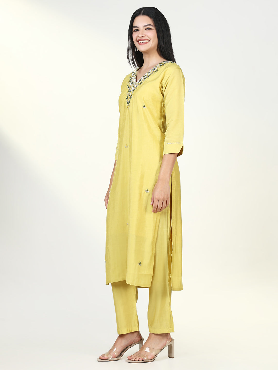 Women Solid Yellow Kurta Set with Dupatta