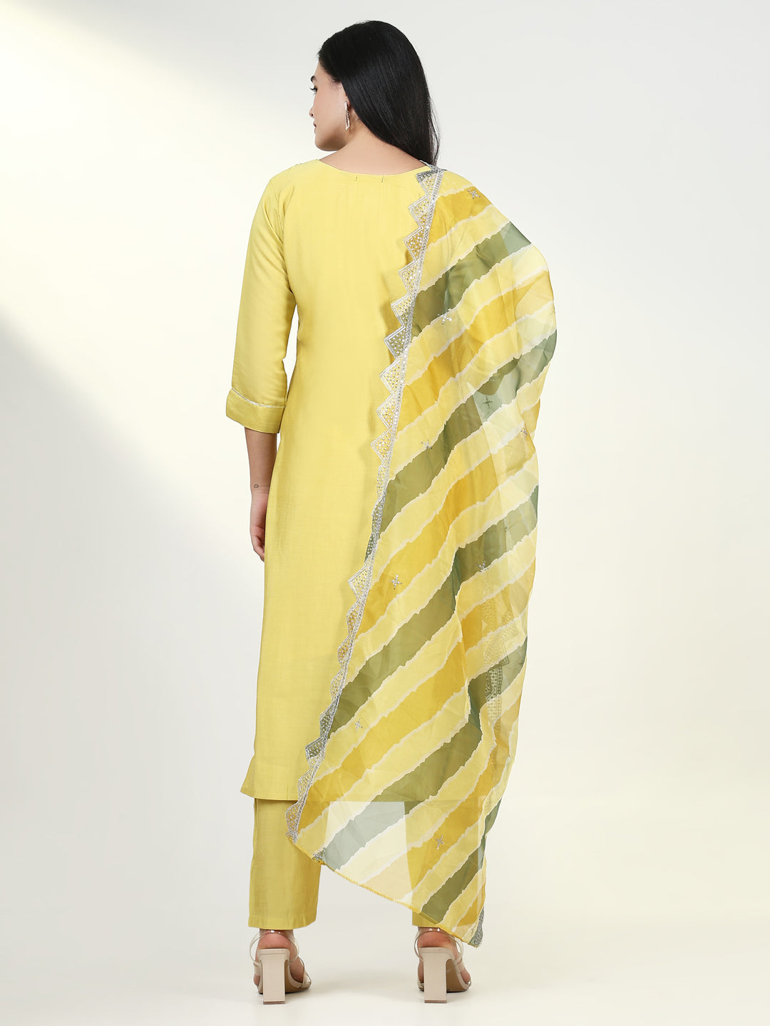 Women Solid Yellow Kurta Set with Dupatta