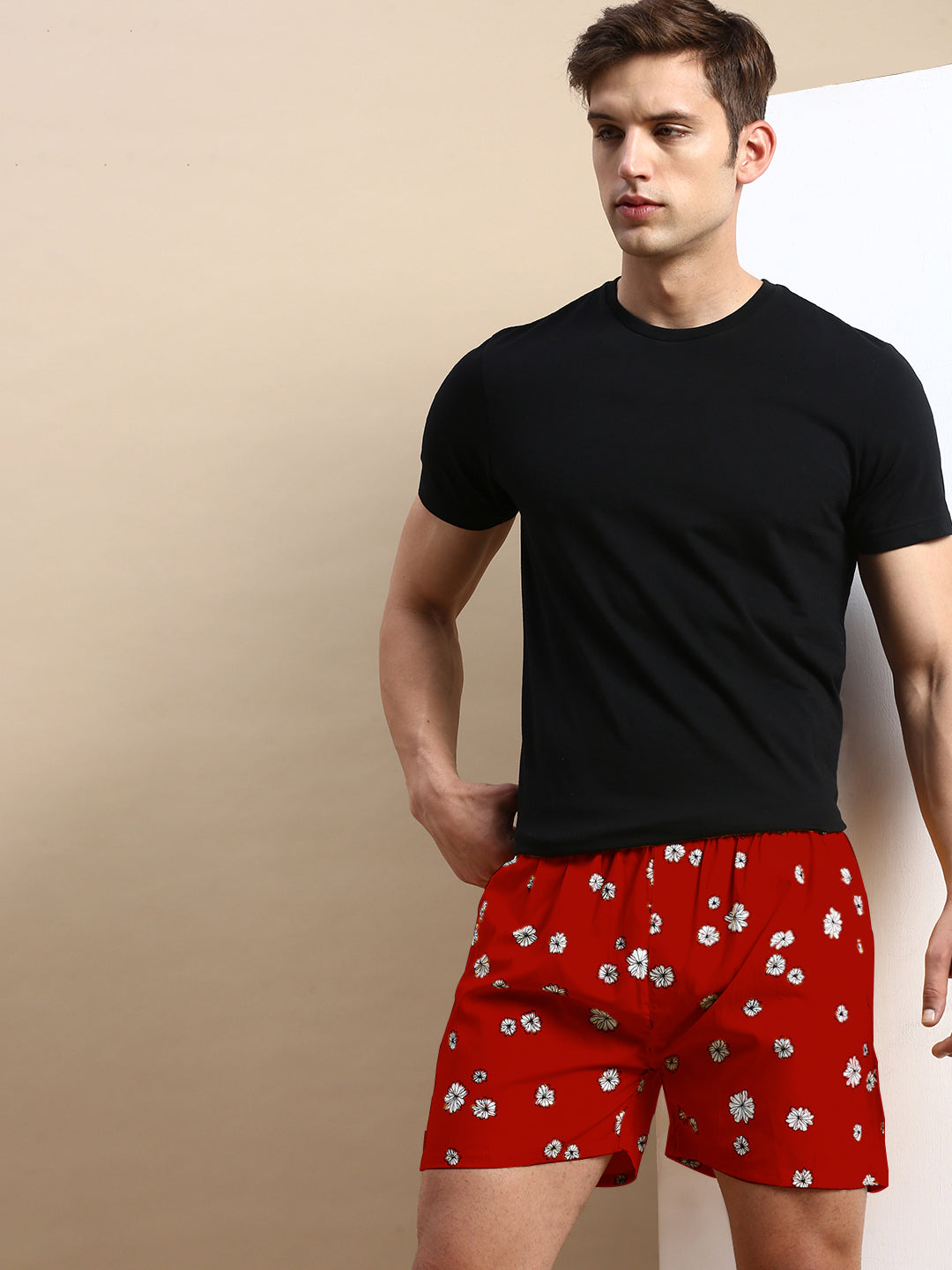 Men Cotton Printed Red Boxer