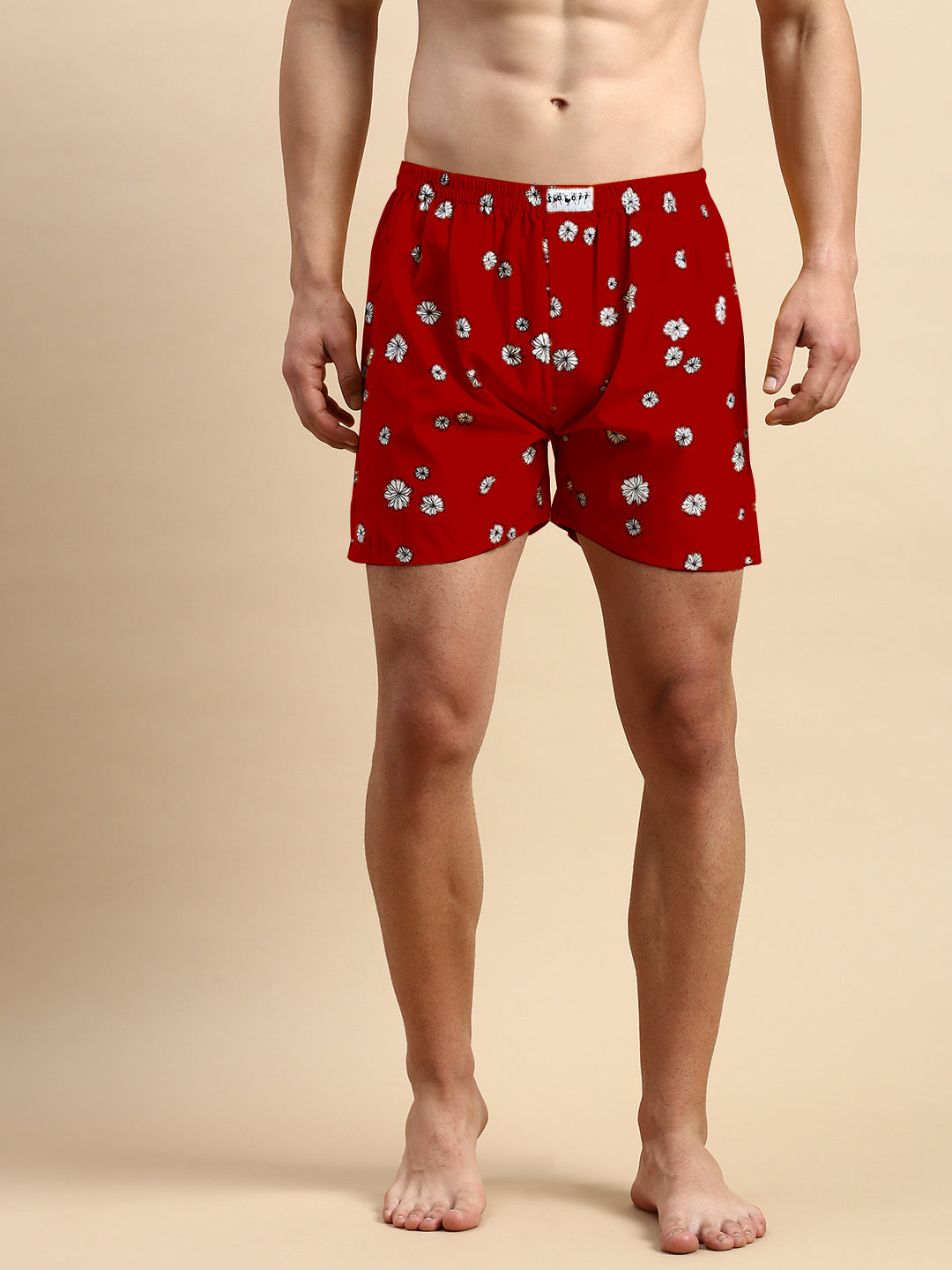 Men Cotton Printed Red Boxer