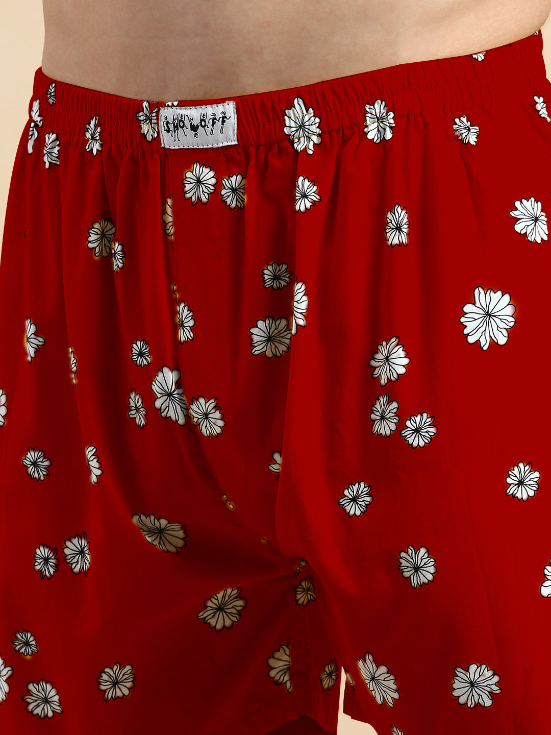 Men Cotton Printed Red Boxer