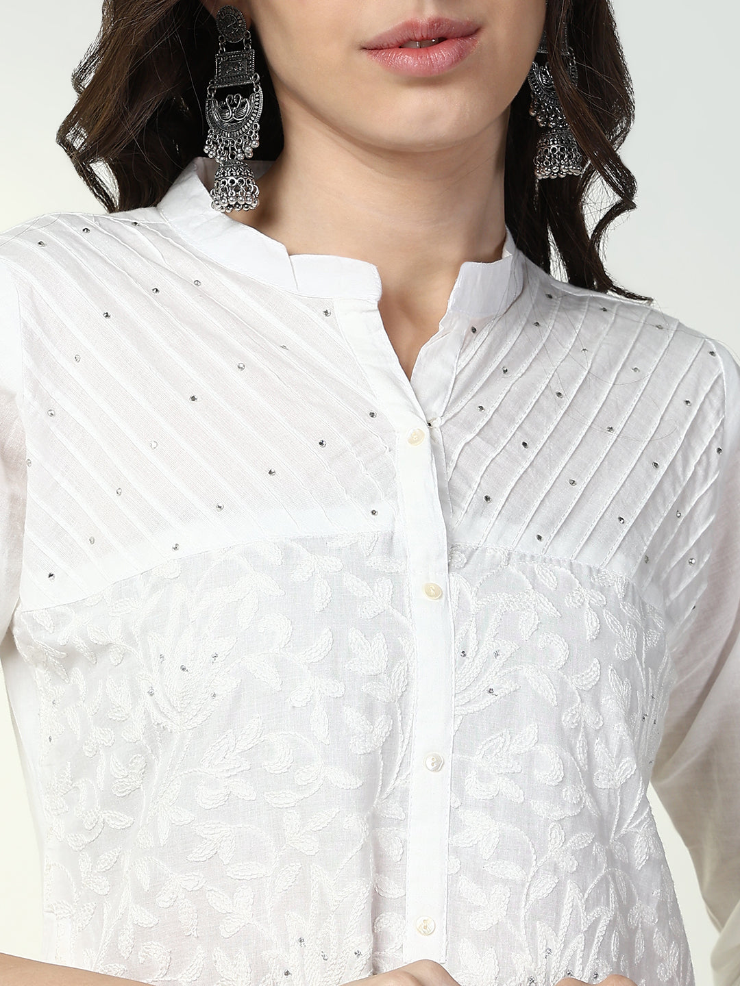 Women White Solid Straight Kurta