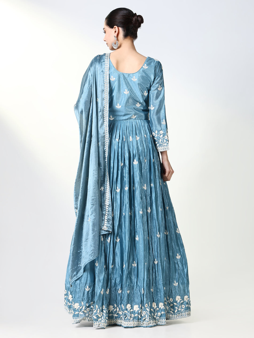 Women Blue Floral Anarkali Kurta with Dupatta