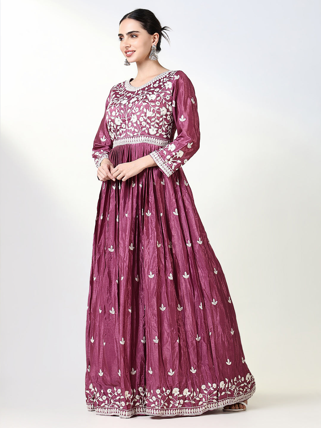 Women Pink Floral Anarkali Kurta with Dupatta