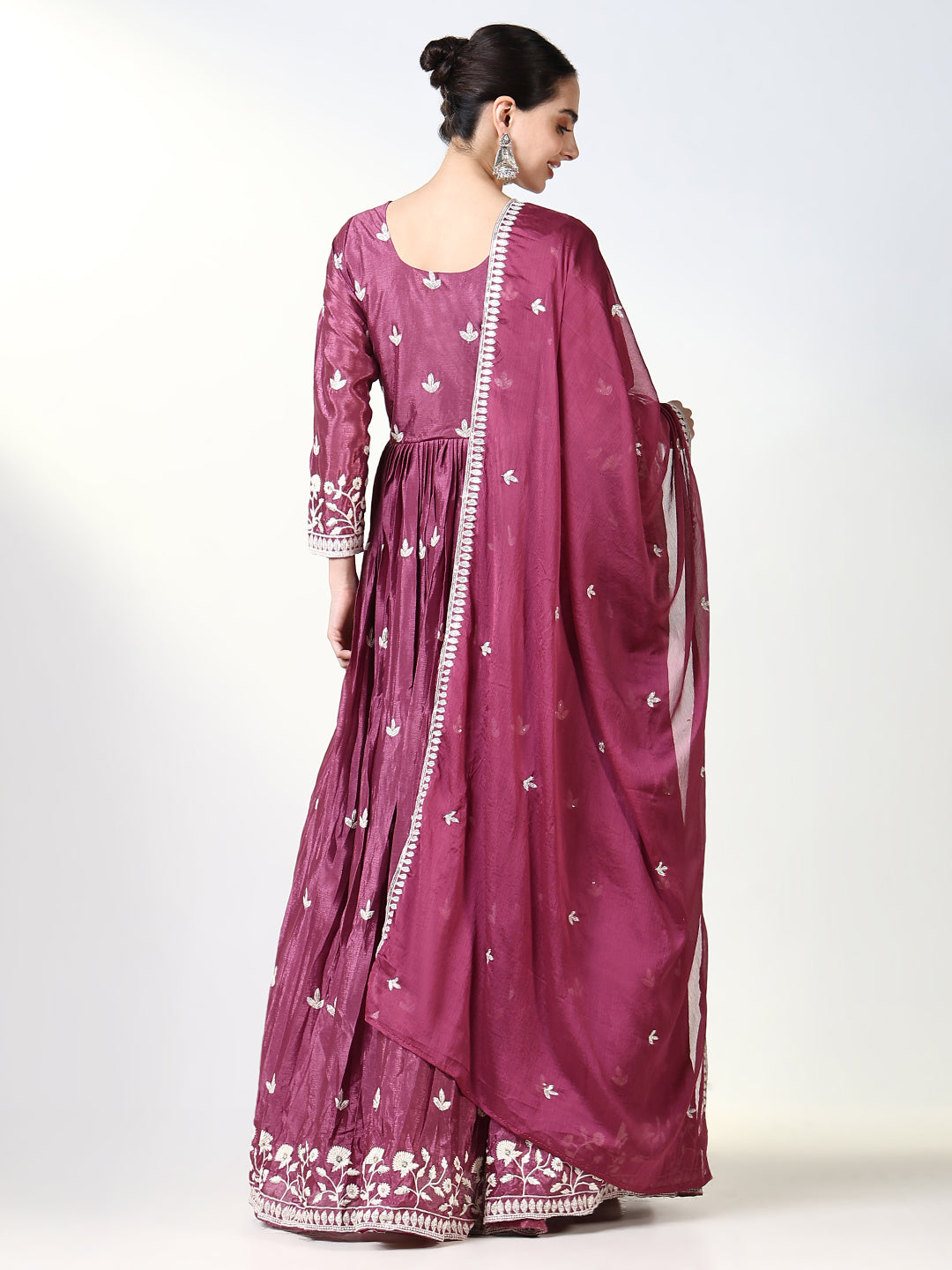 Women Pink Floral Anarkali Kurta with Dupatta