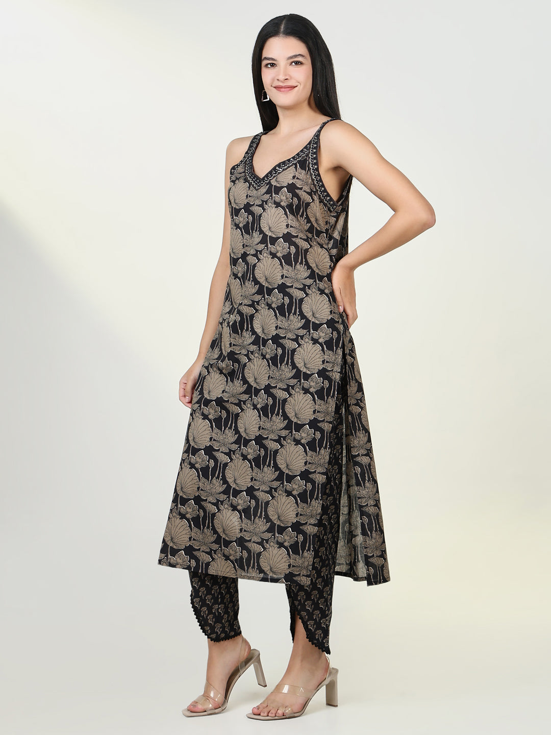 Women Floral Olive Kurta Set with Dupatta