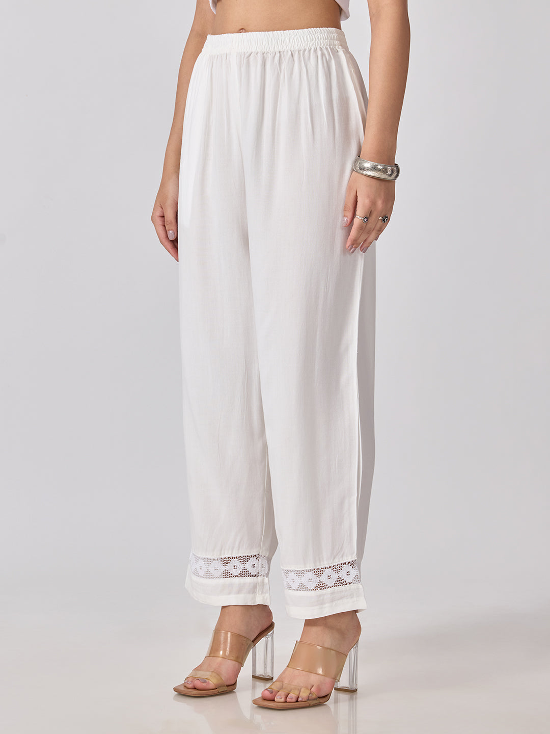 Women’s Floral Embroidered White Straight-Fit Kurta and Palazzo