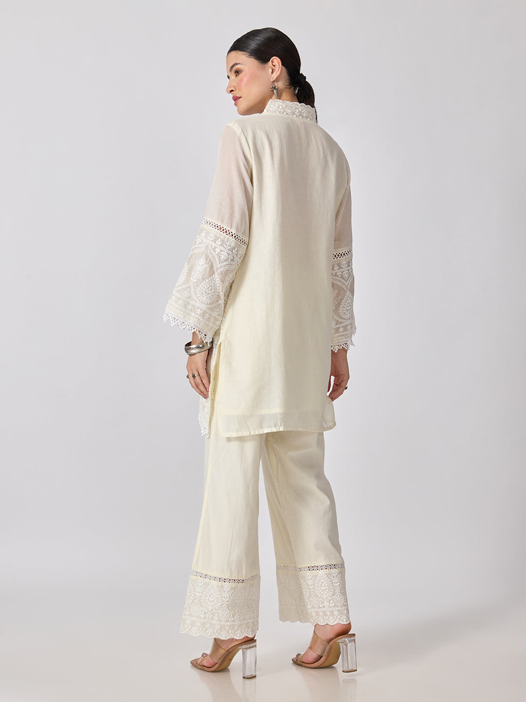 Women’s Floral Embroidered Off White Straight Kurta Set