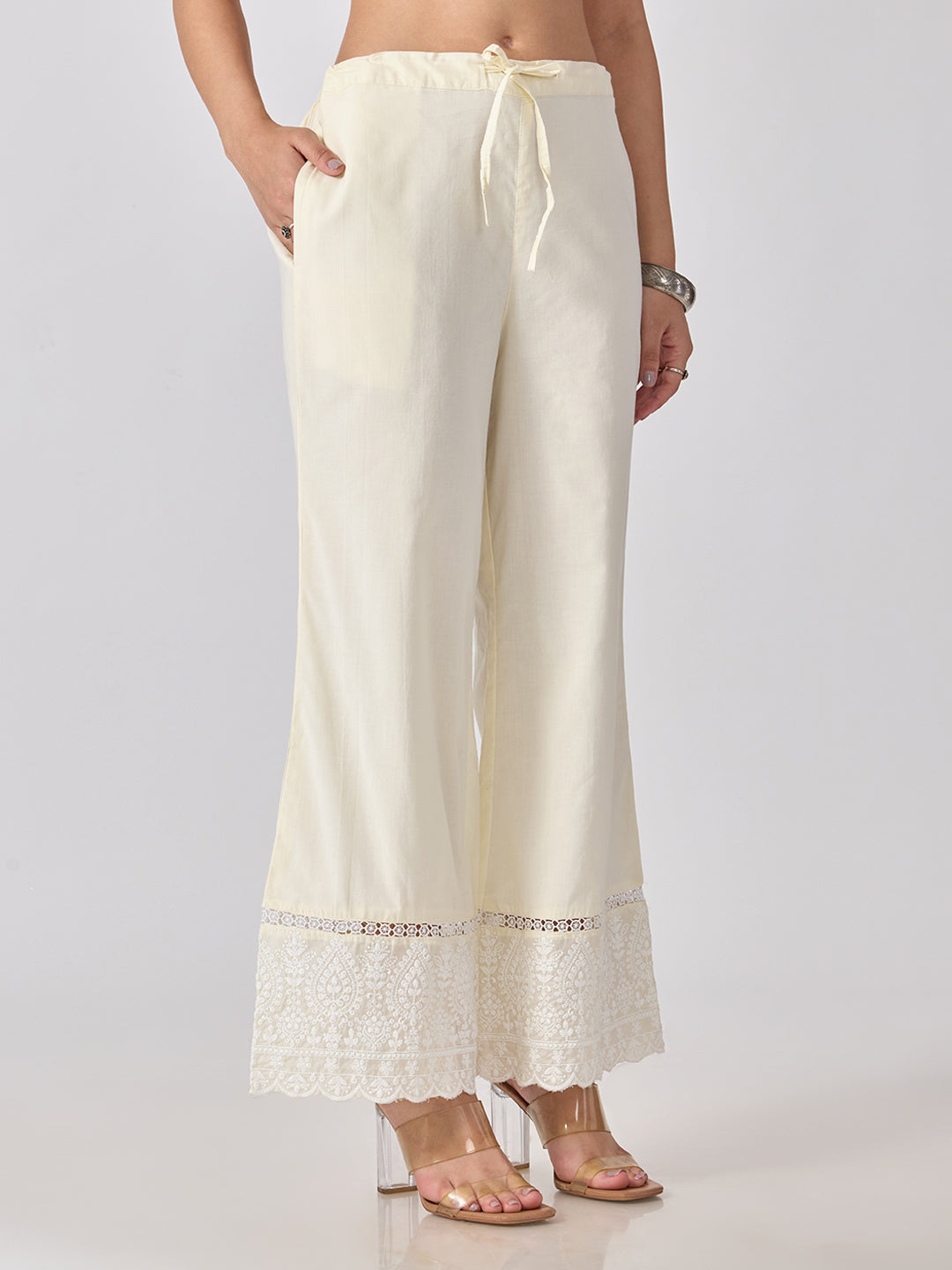 Women’s Floral Embroidered Off White Straight Kurta Set