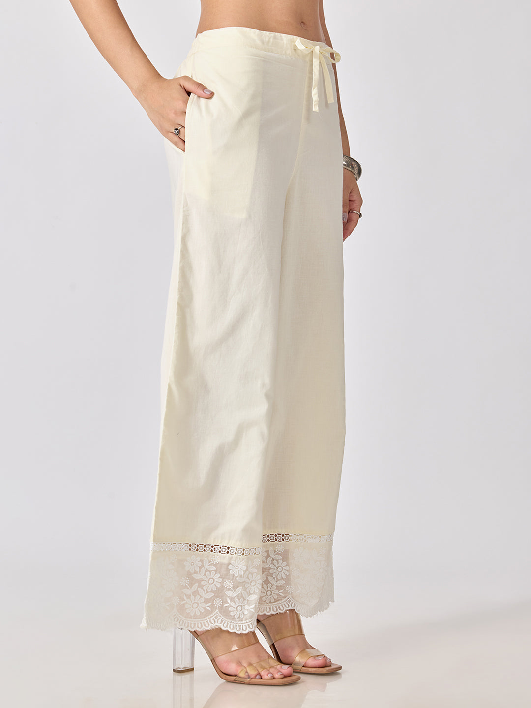 Women’s Floral Embroidered Off White Straight Short Kurta Set