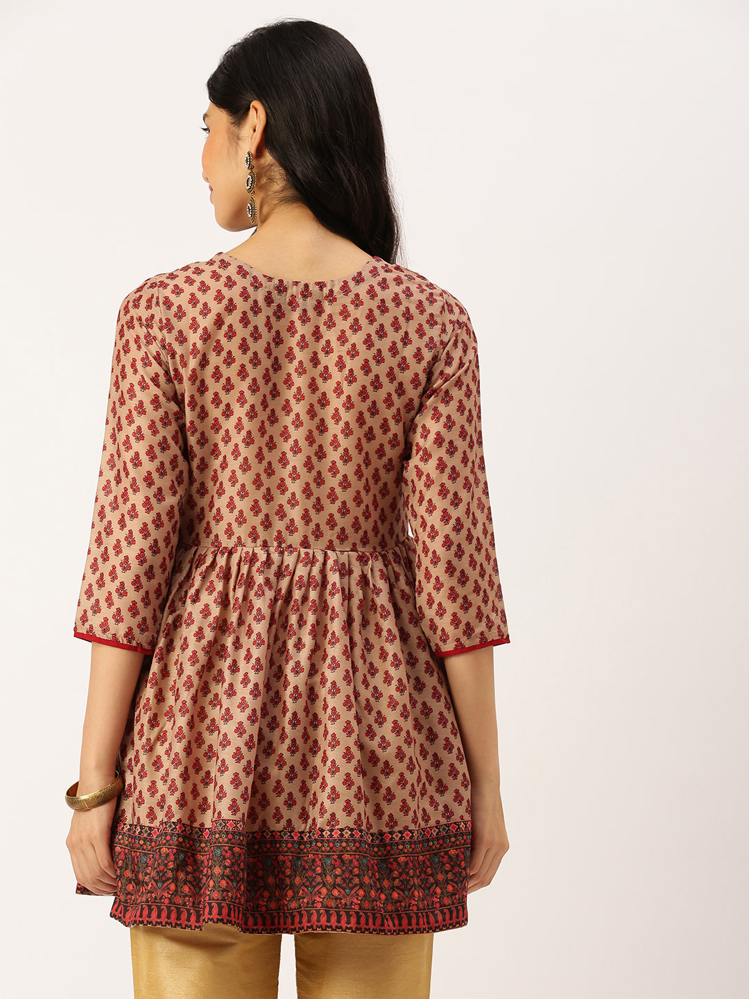 Women Ethnic Motifs Beige A-Line Kurti