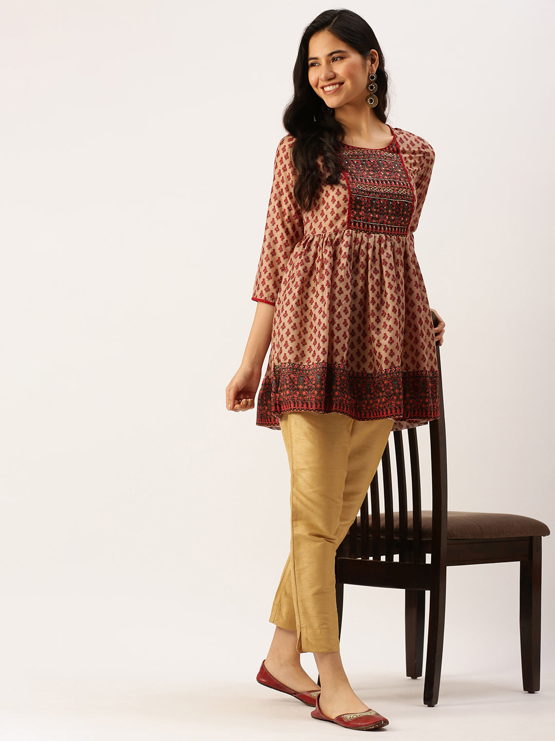 Women Ethnic Motifs Beige A-Line Kurti