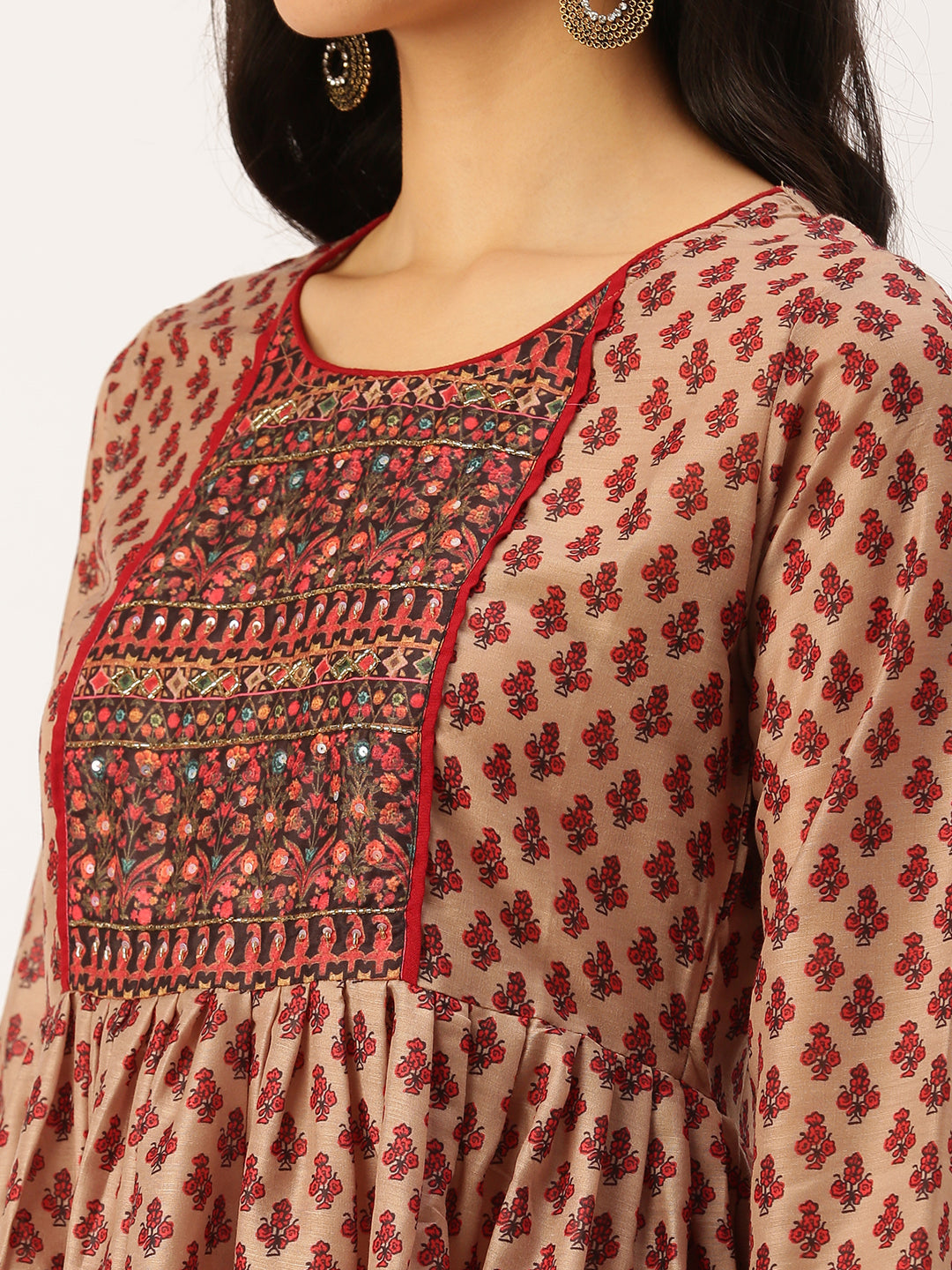 Women Ethnic Motifs Beige A-Line Kurti