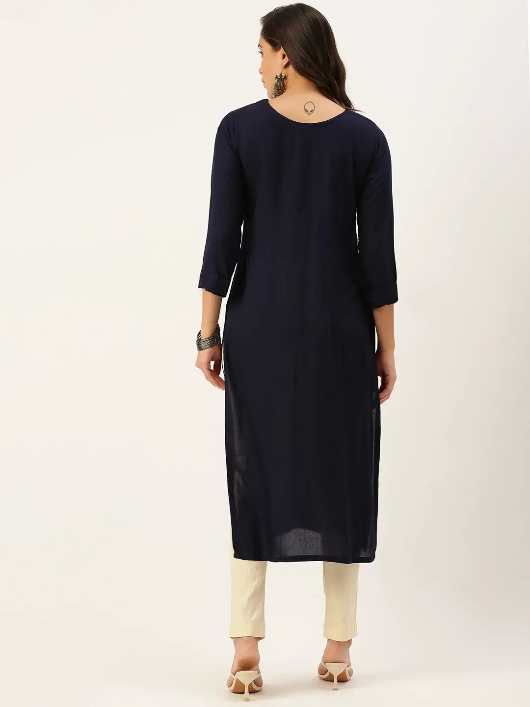 Women's Embroidered Navy blue Straight Kurta - from SHOWOFFFF