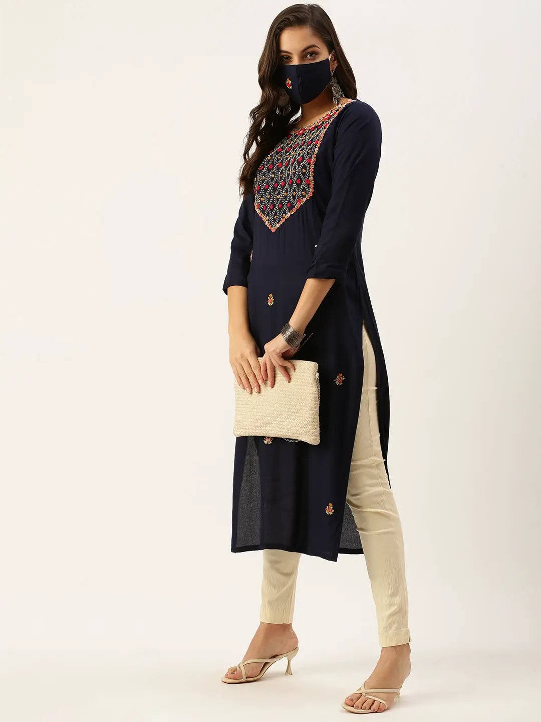 Women's Embroidered Navy blue Straight Kurta - from SHOWOFFFF