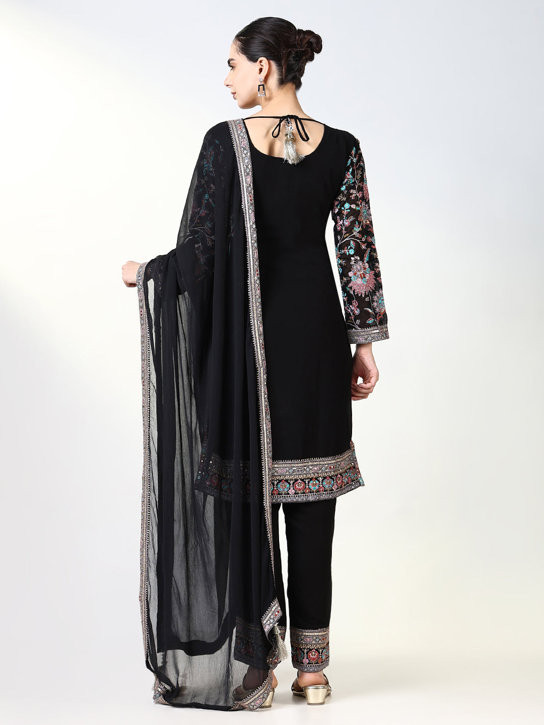 Women Embroidered Black Kurta Set with Dupatta