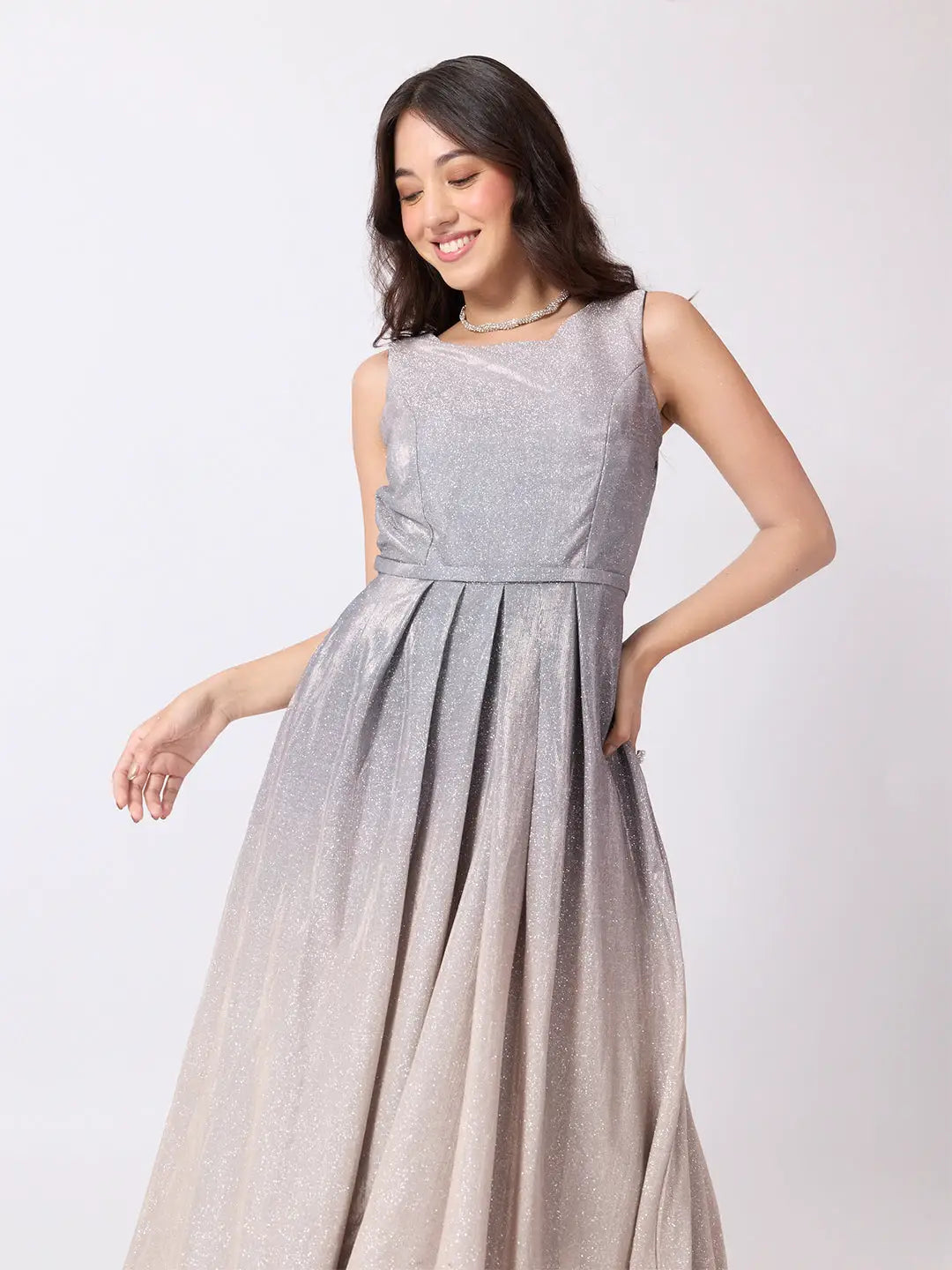 Women's Grey Ombre Sleeveless Fit & Flare Maxi Gown