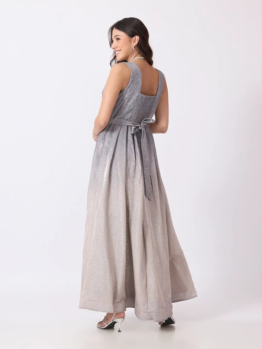 Women's Grey Ombre Sleeveless Fit & Flare Maxi Gown