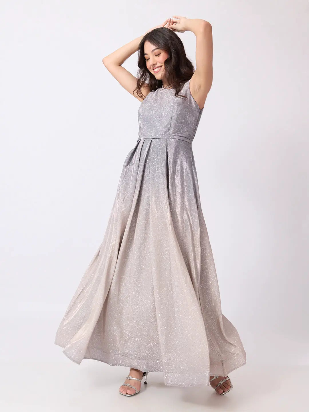 Women's Grey Ombre Sleeveless Fit & Flare Maxi Gown