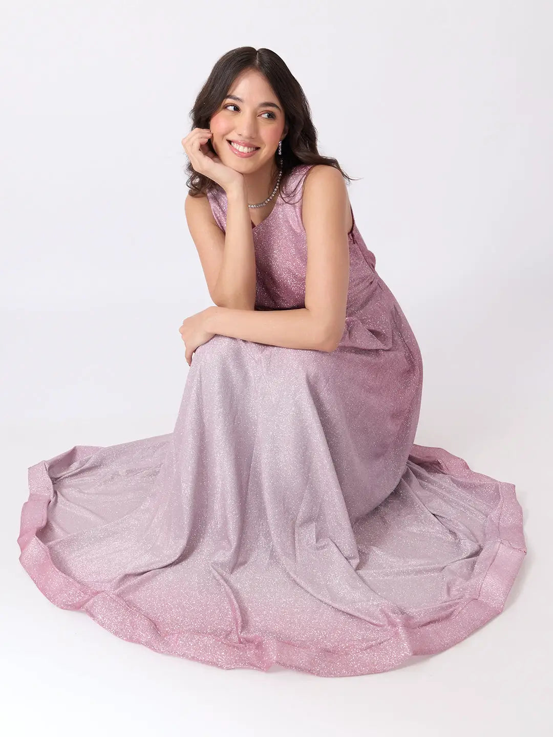 Women's Pink Ombre Sleeveless Fit & Flare Maxi Gown