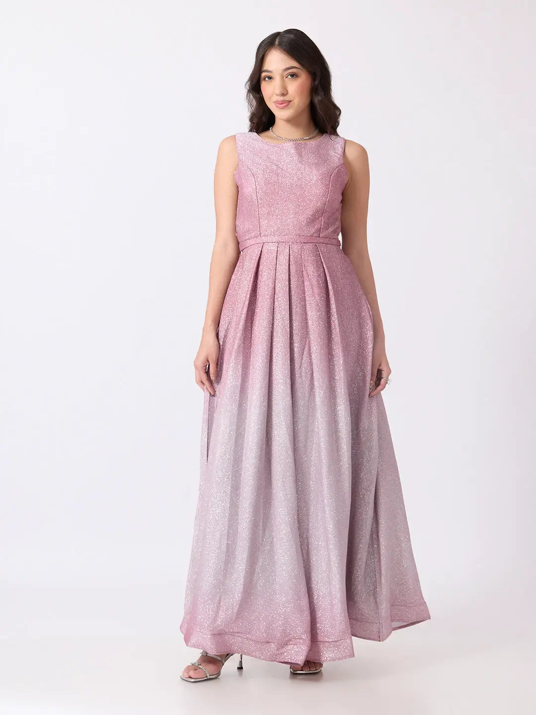 Women's Pink Ombre Sleeveless Fit & Flare Maxi Gown