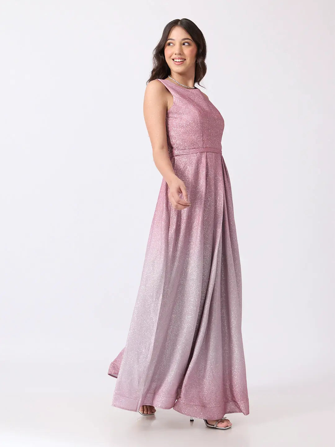 Women's Pink Ombre Sleeveless Fit & Flare Maxi Gown