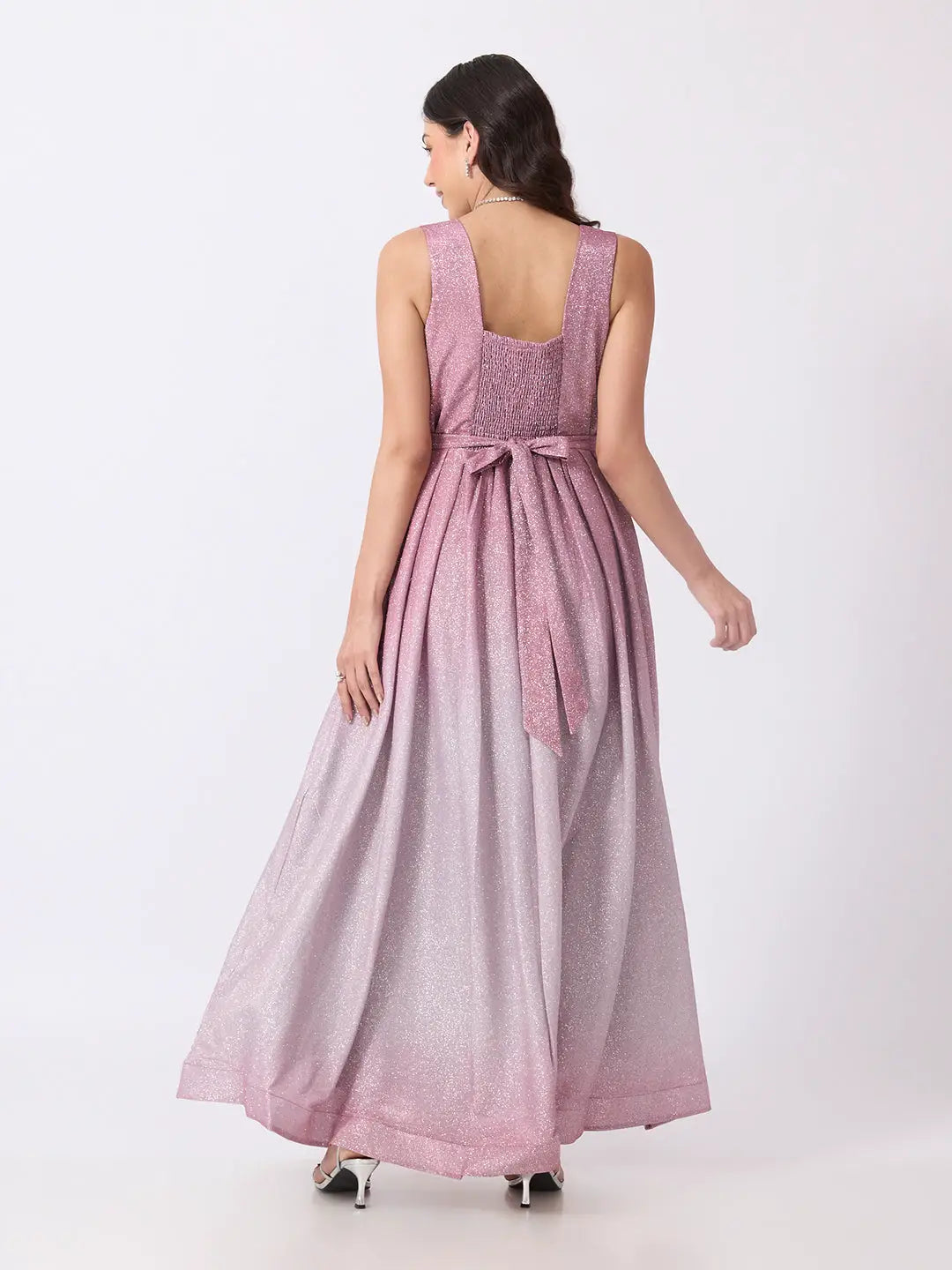 Women's Pink Ombre Sleeveless Fit & Flare Maxi Gown