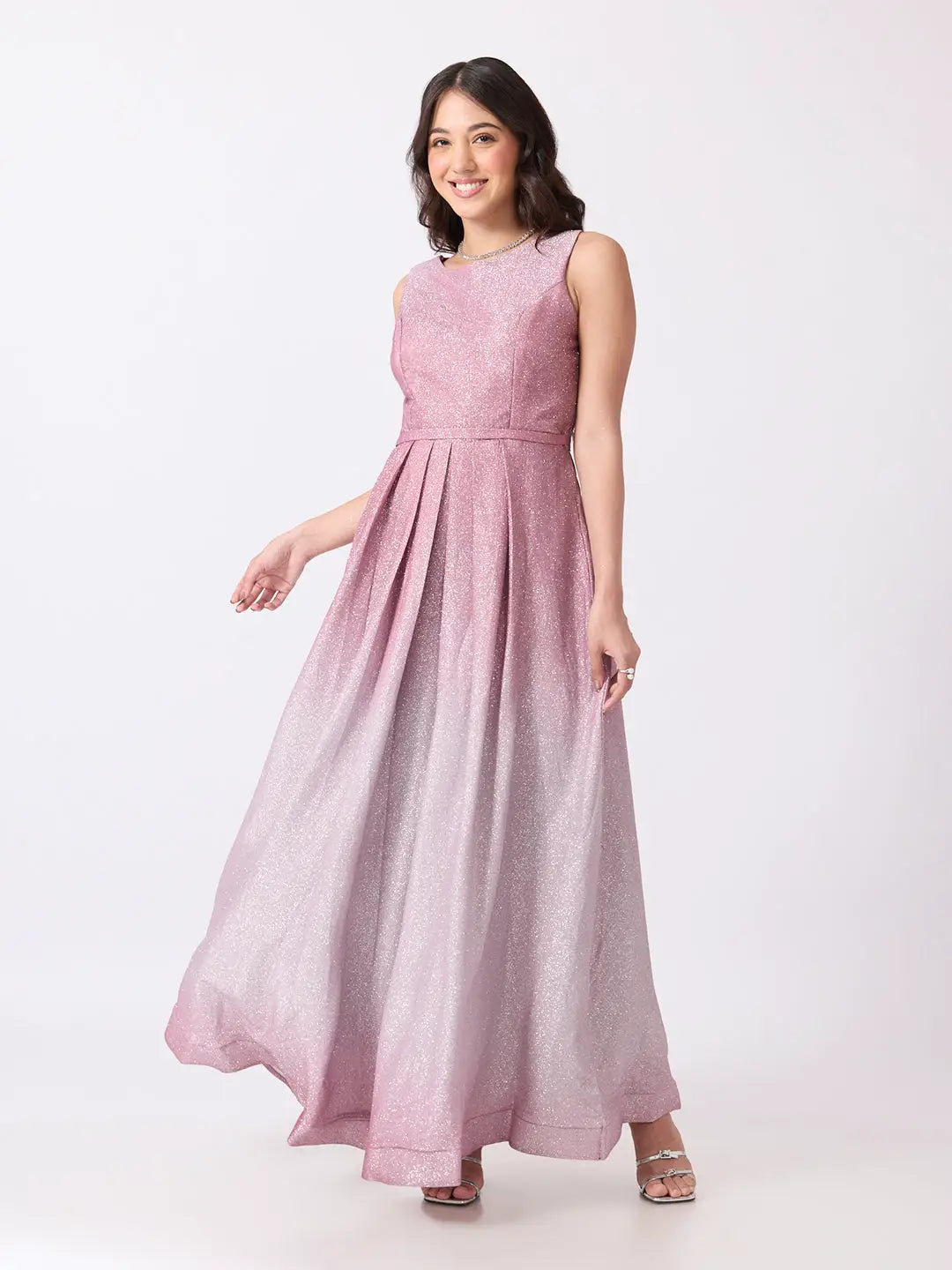 Women's Pink Ombre Sleeveless Fit & Flare Maxi Gown