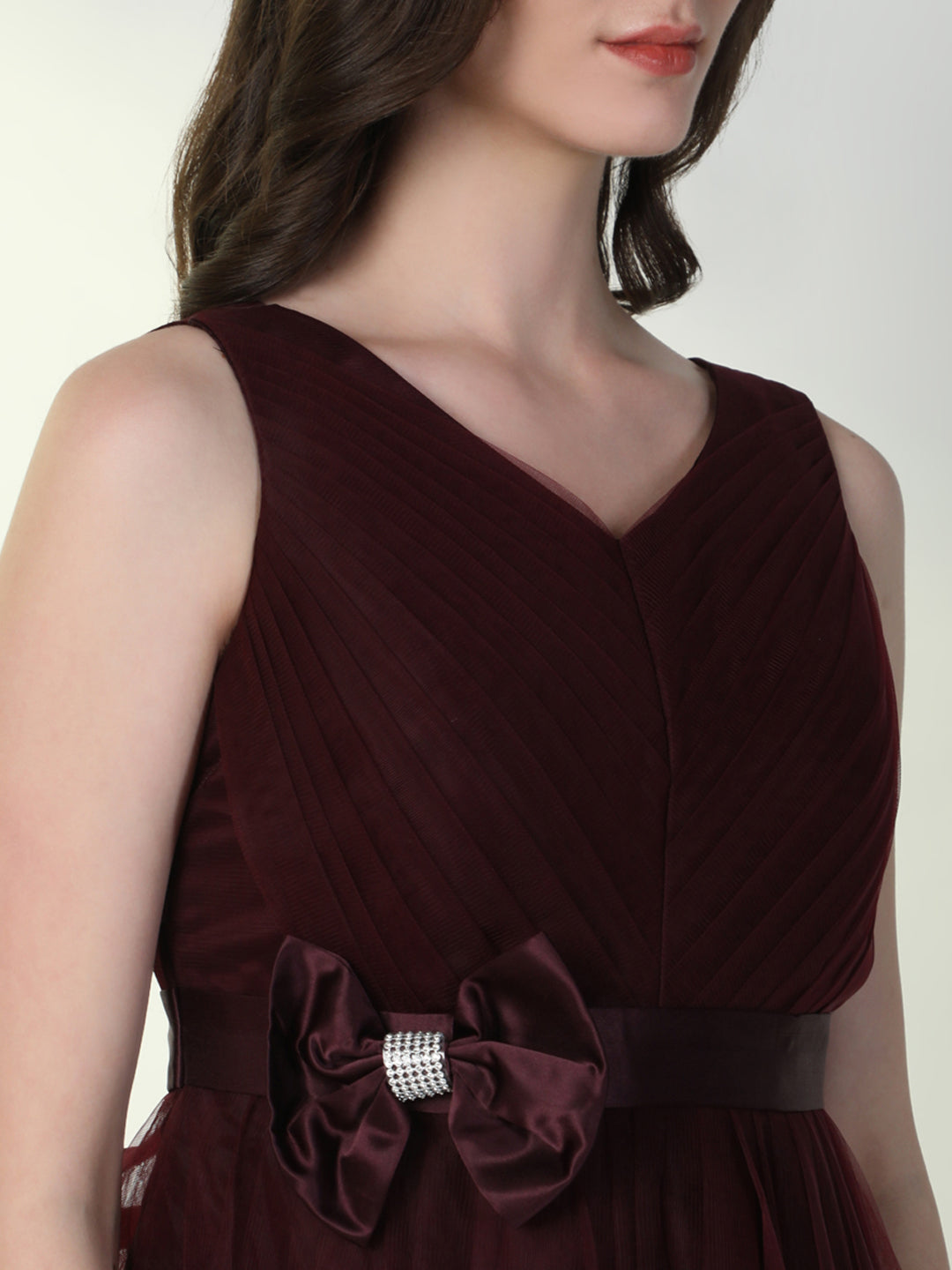 Women Solid Burgundy Gown Dress