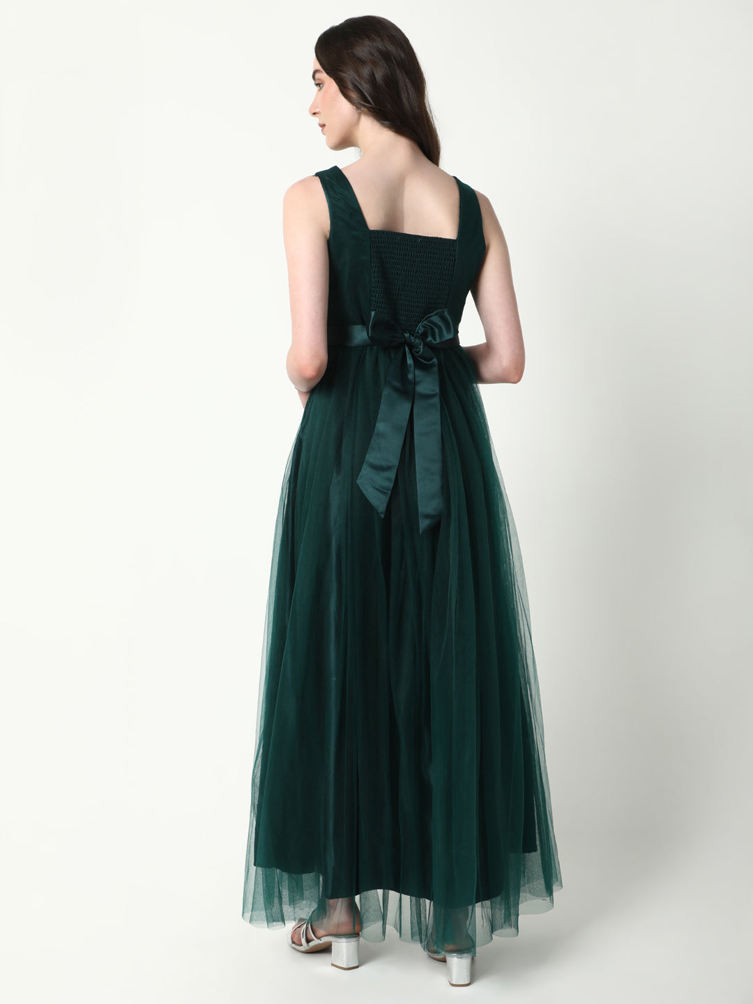 Women Solid Green Gown Dress