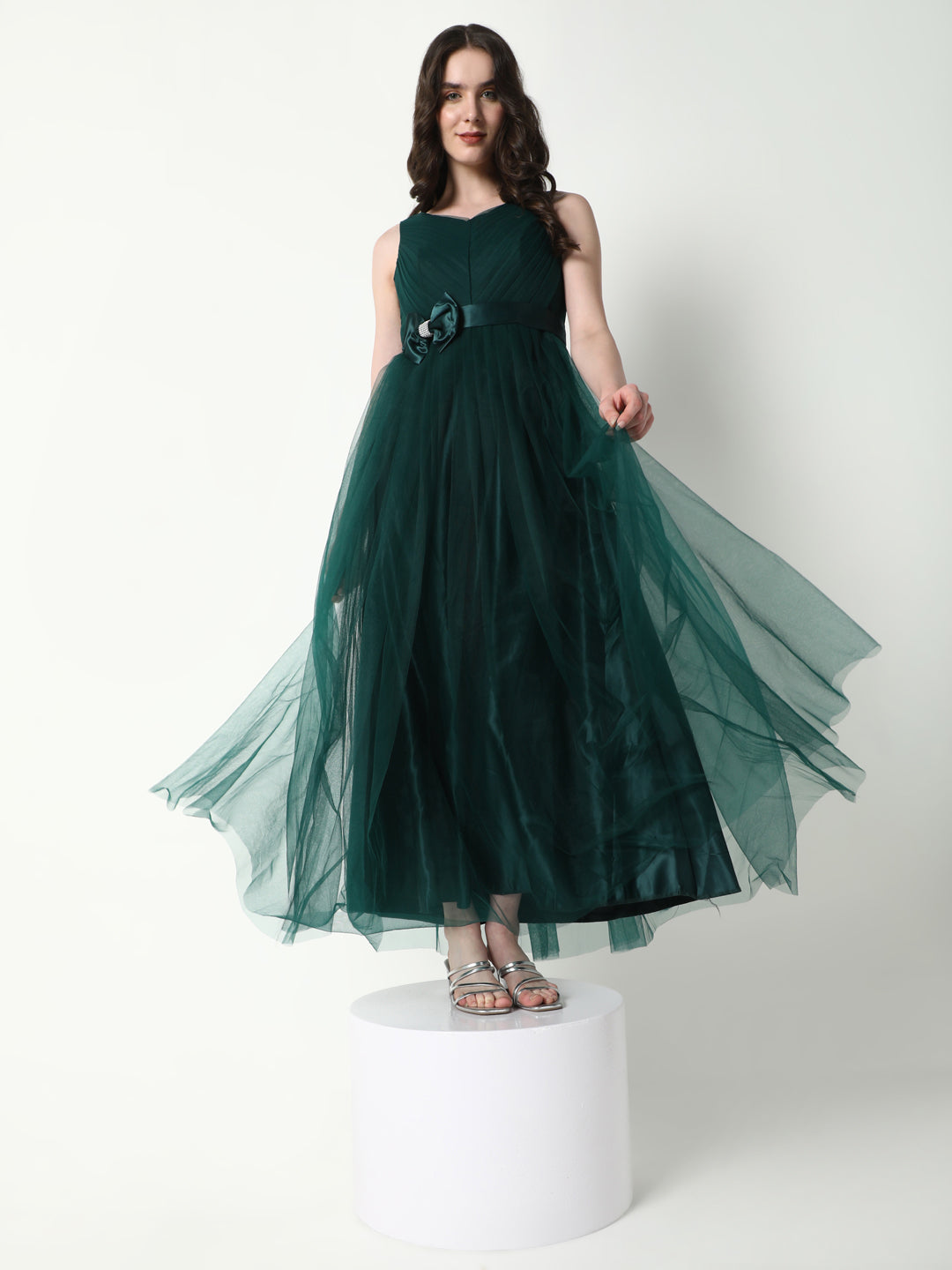 Women Solid Green Gown Dress