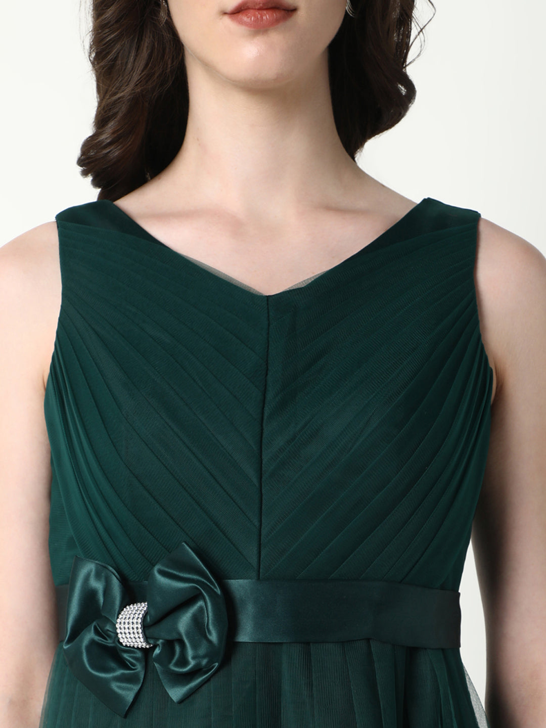 Women Solid Green Gown Dress