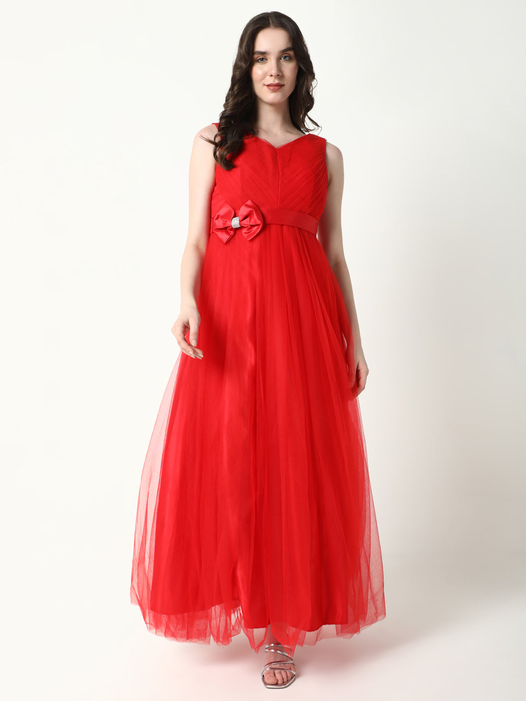 Women Solid Red Gown Dress