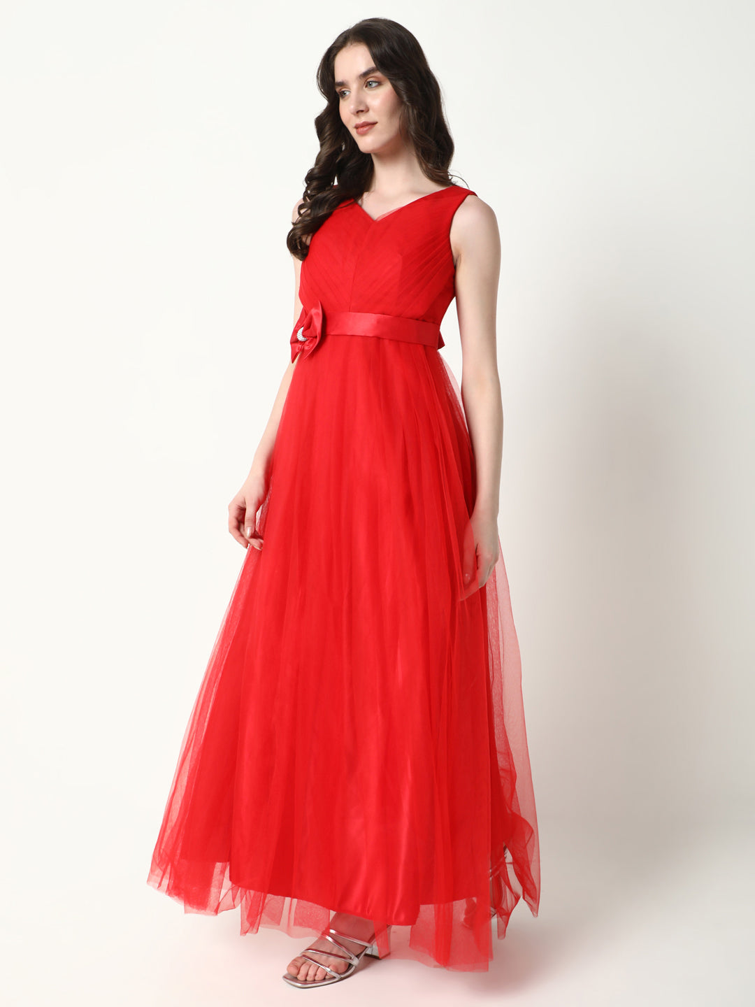 Women Solid Red Gown Dress