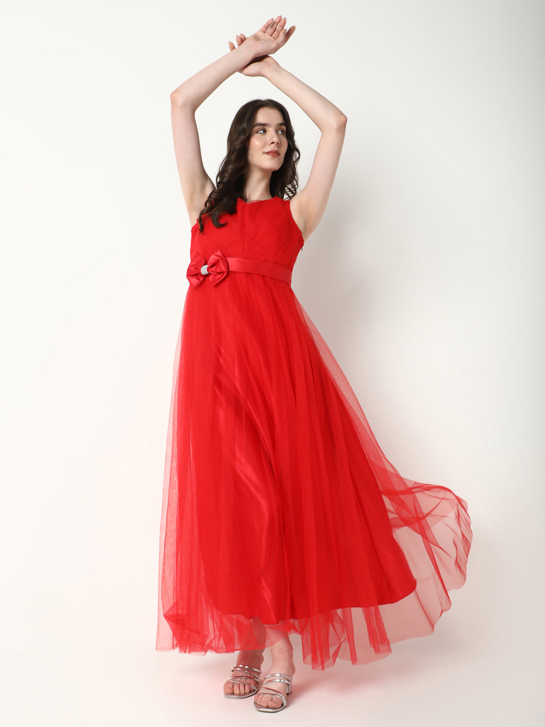 Women Solid Red Gown Dress