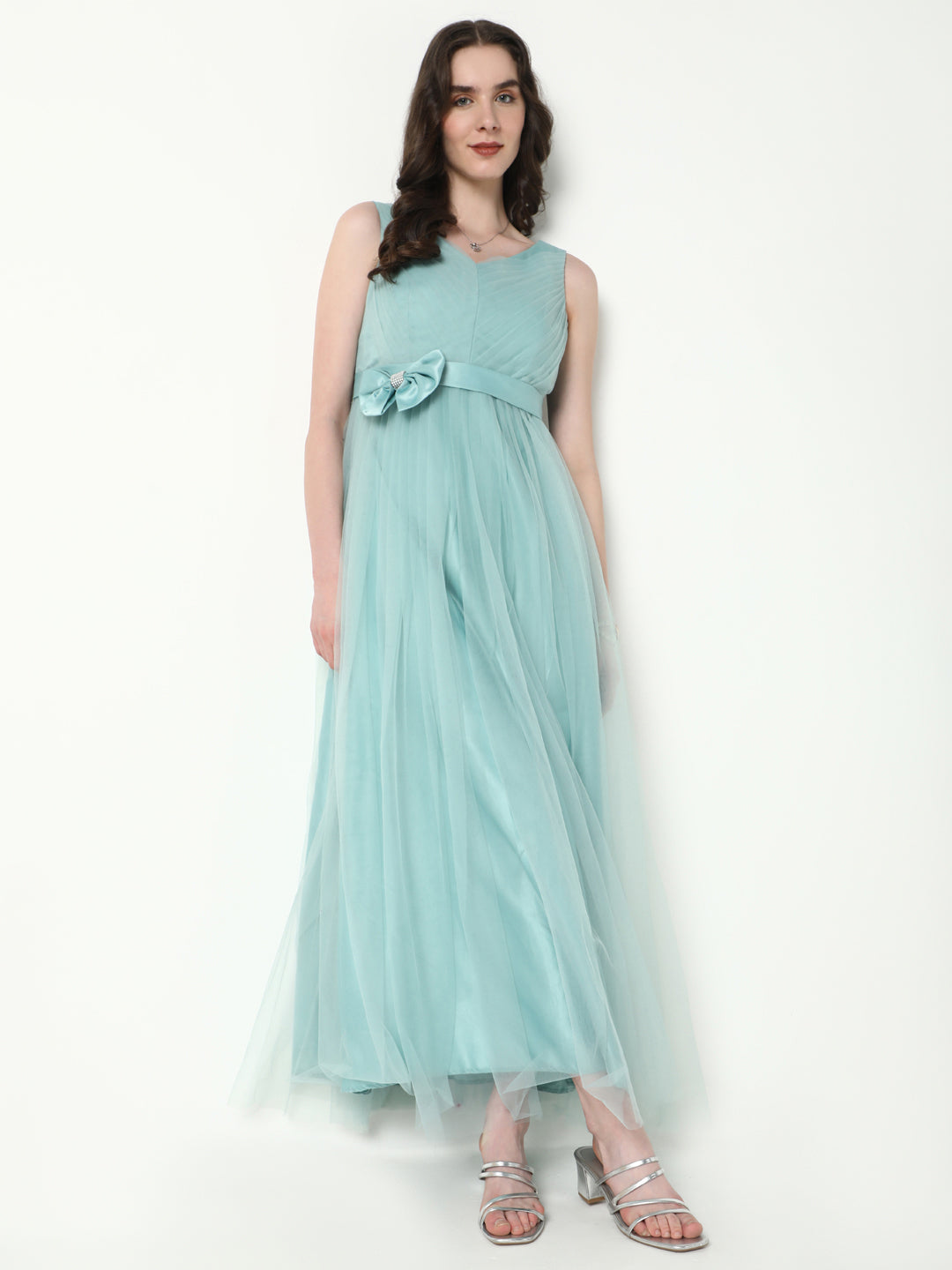 Women's Solid Sea Green Gown Dress