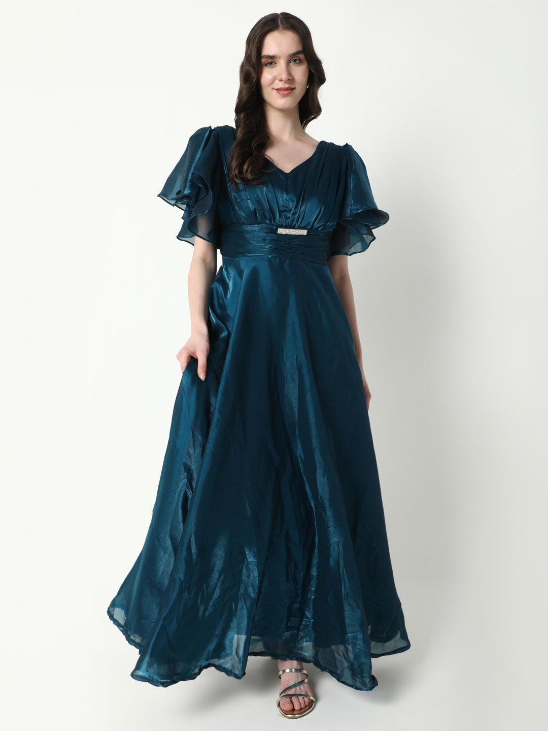 Women Solid Teal Gown Dress