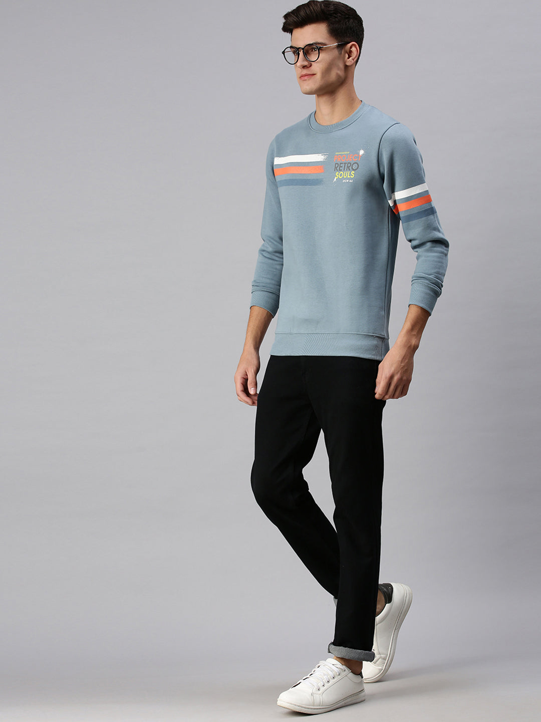 Men Graphic Print Blue Sweatshirt