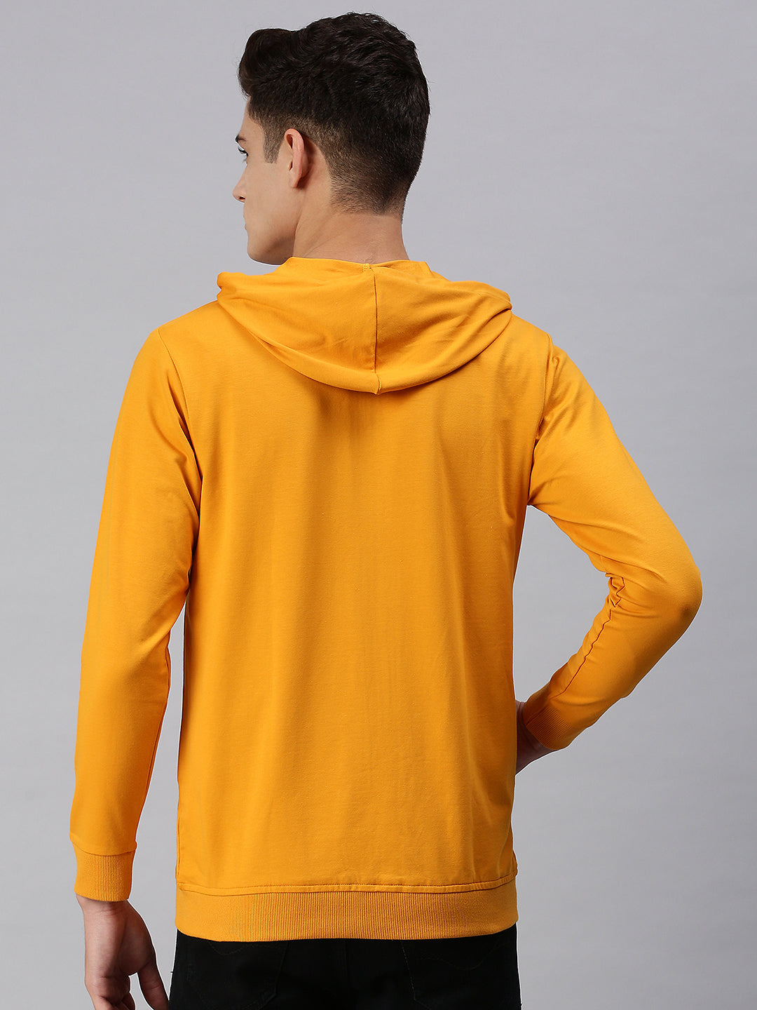 Men Hooded Solid Yellow Sweatshirt