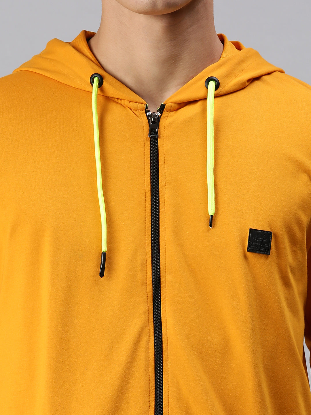 Men Hooded Solid Yellow Sweatshirt