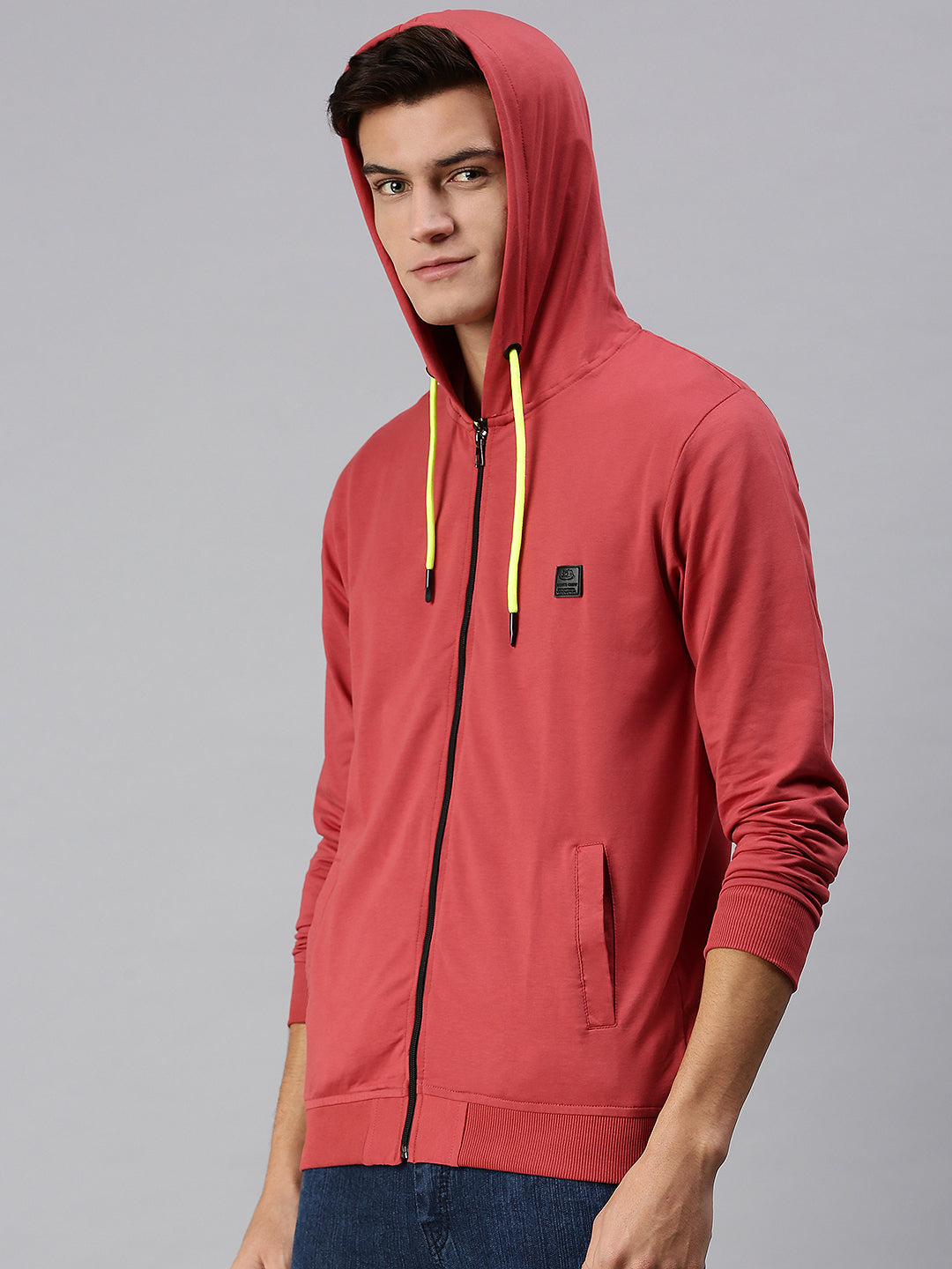 Men Hooded Solid Red Sweatshirt